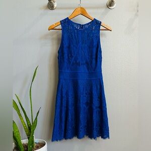Elegant Blue Lace Sleeveless Dress
